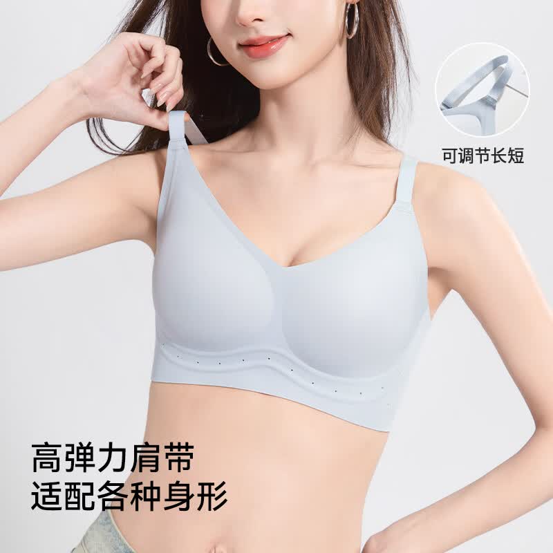 猫人（MiiOW）女士内衣薄款凉感内衣果冻条反重力无痕文胸文胸软支撑无痕无钢圈 女士内衣女夏季薄款-烟灰兰 XL (推荐120-135斤，85BC)