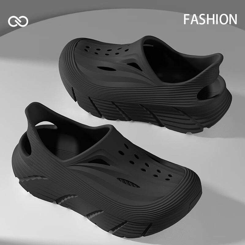 京小台洞洞鞋男士厚底夏季外穿防滑防臭户外沙滩运动溯溪开车两用凉鞋男 黑色 42-43