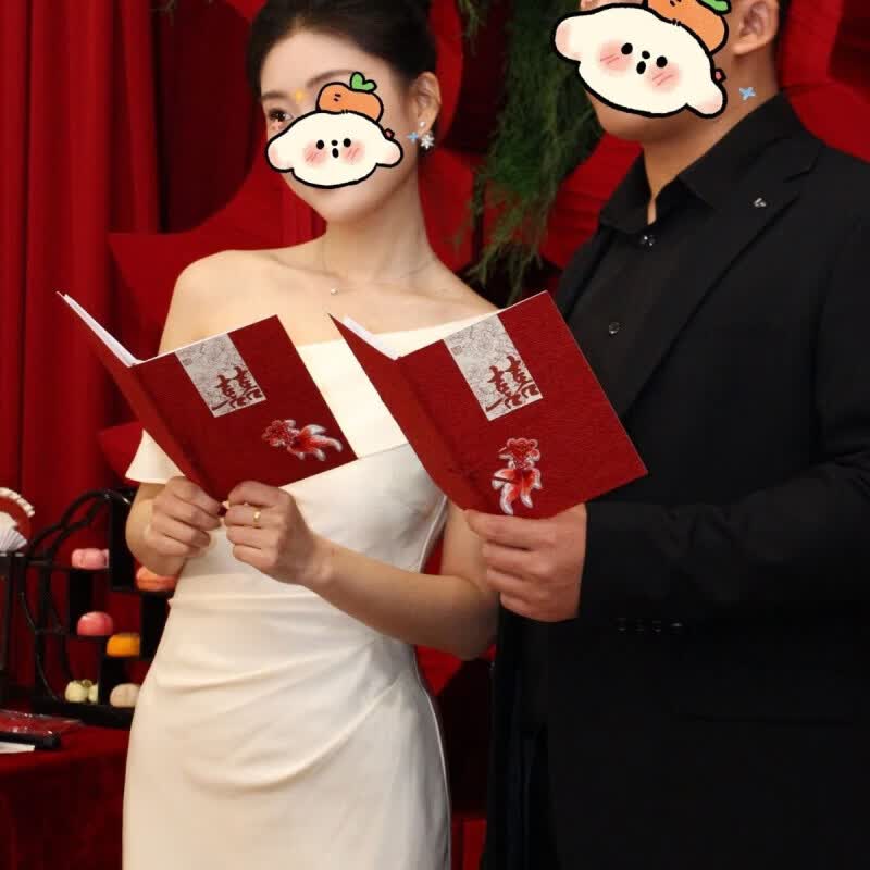 CLCEY婚礼誓言卡订婚结婚简约誓词致辞宣言红色主持证婚人手卡一对 喜遇锦鲤(一对)