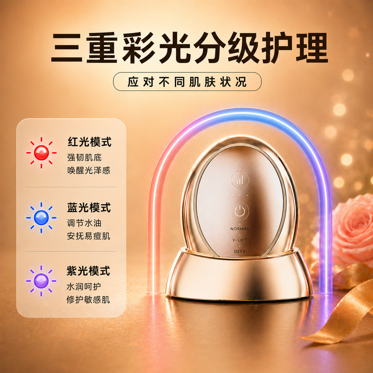 VLVEE胶原面部提拉紧致神器脸部按摩美容仪红蓝光嫩肤亮肤生日礼物女生母亲节送妈妈 香槟金PLUS版【加赠豪华大礼】