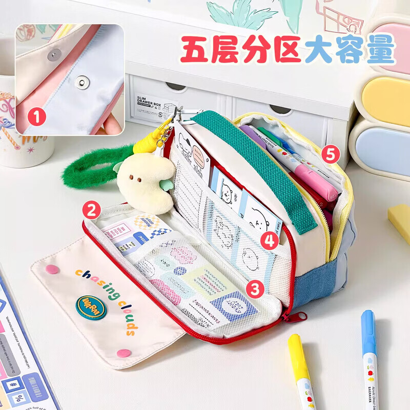 三年二班2026年新款笔袋手提高颜值ins风文具盒小学生女孩款大容量铅笔盒初中男孩文具袋小众不撞款笔袋 黄色