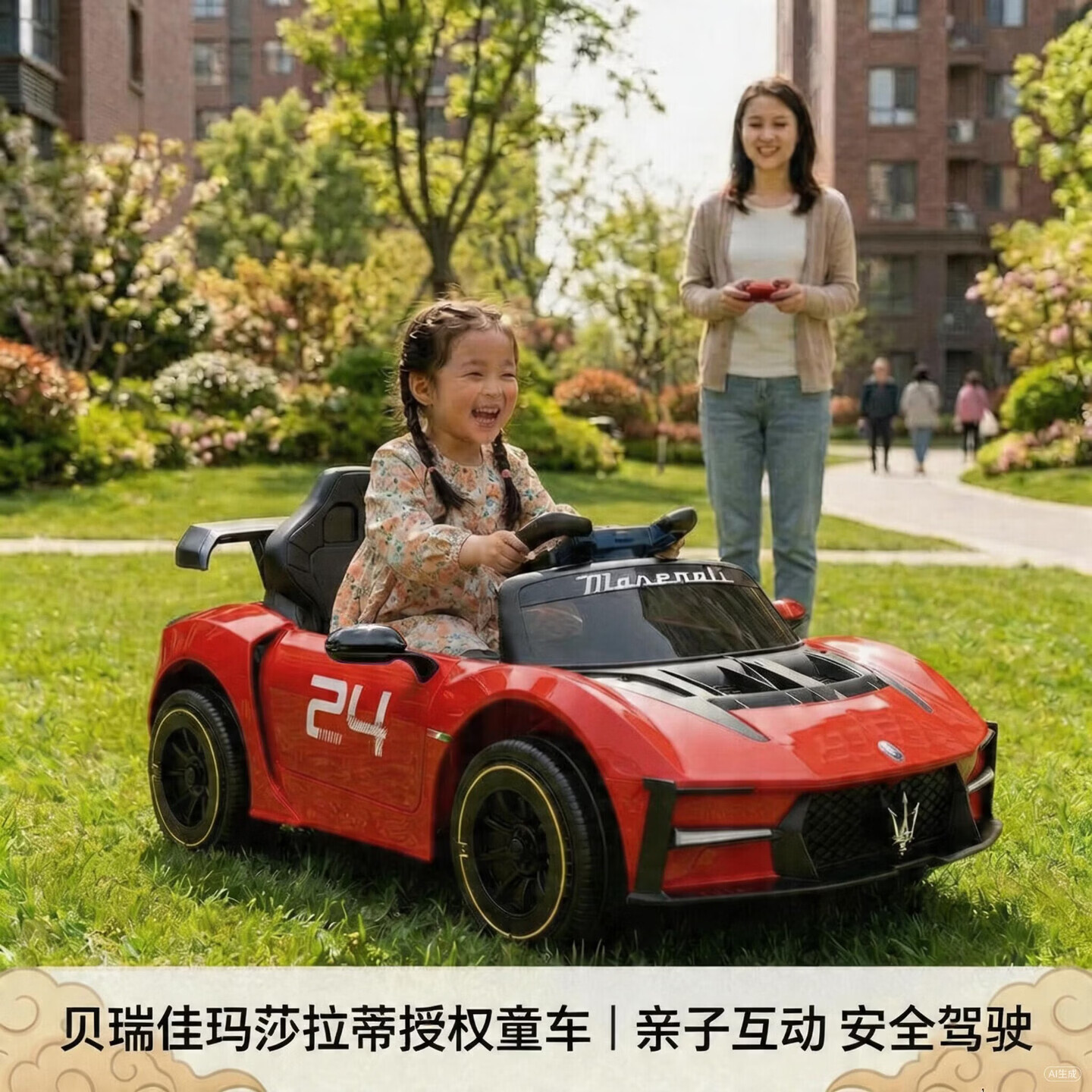贝瑞佳（BeRica）玛莎拉蒂授权儿童电动车遥控四轮汽车宝宝小孩玩具车可坐人礼物红
