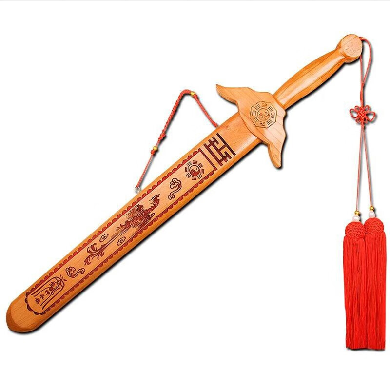 泰山祥云閣 桃木劍擺件木雕掛件桃木家居工藝品客廳開(kāi)業(yè)禮 57cm龍鳳朱砂劍