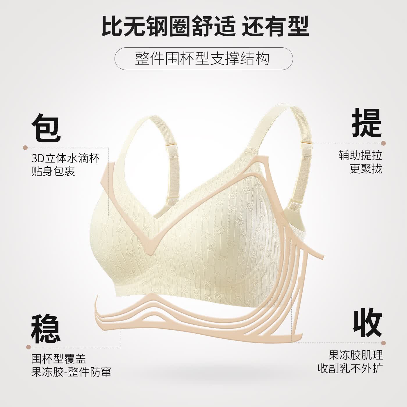 裳襟云感透气内衣女BCD杯无束缚轻薄透气防下垂收副乳3d立体全罩杯 浅薄荷绿 2XL /40BC杯=38D(130-140斤)