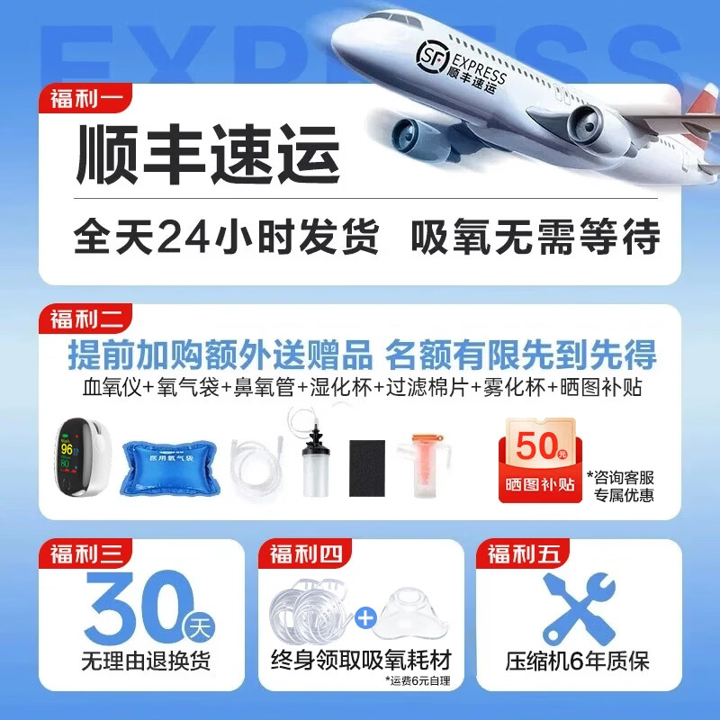 可孚医用级家用制氧机雾化吸氧机老人专用5L升肺气肿呼吸机一体慢阻肺 【3L高性价】168H供氧02-3YW