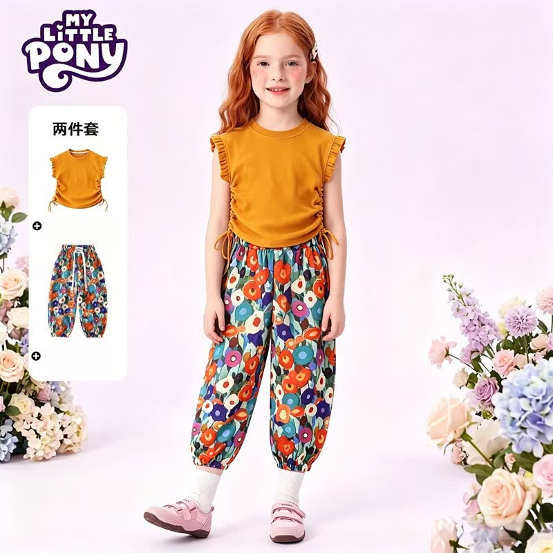 小马宝莉(MY LITTLE PONY)女童夏季韩版网红炸街套装中大儿童新款上衣防蚊裤两件套 夏日橙套装XMBL18 150 建议140-150cm