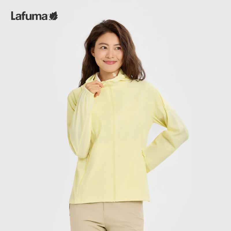 LAFUMA法国乐飞叶户外UPF50+防晒衣女 合体版连帽凉感轻量防晒服 阳光黄PY S (36)160/80A