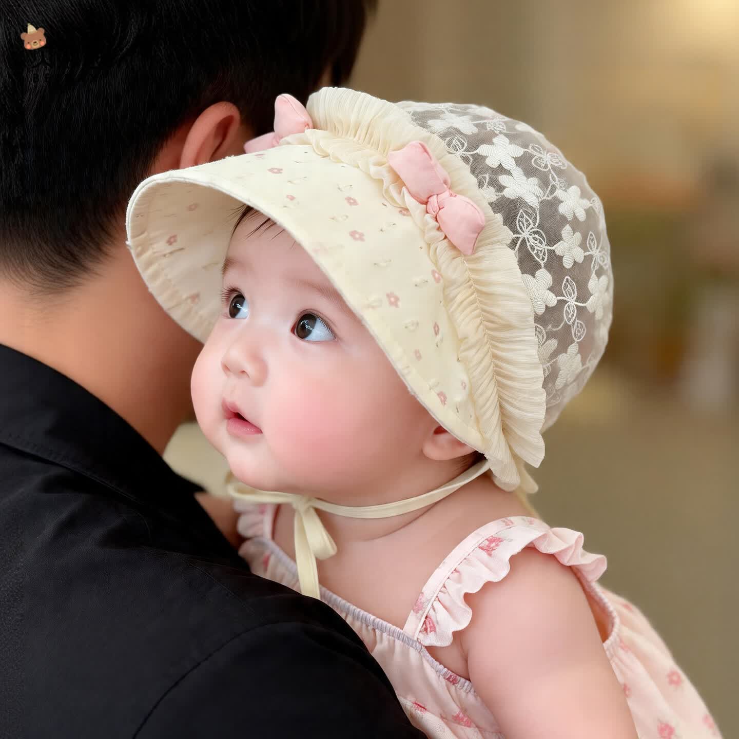 贝娜茜婴儿帽子夏季薄款宝宝遮阳帽防晒帽婴幼儿渔夫帽洋气新款女新生儿 小公主-粉色 0-12个月（37-44.5CM）帽檐8CM