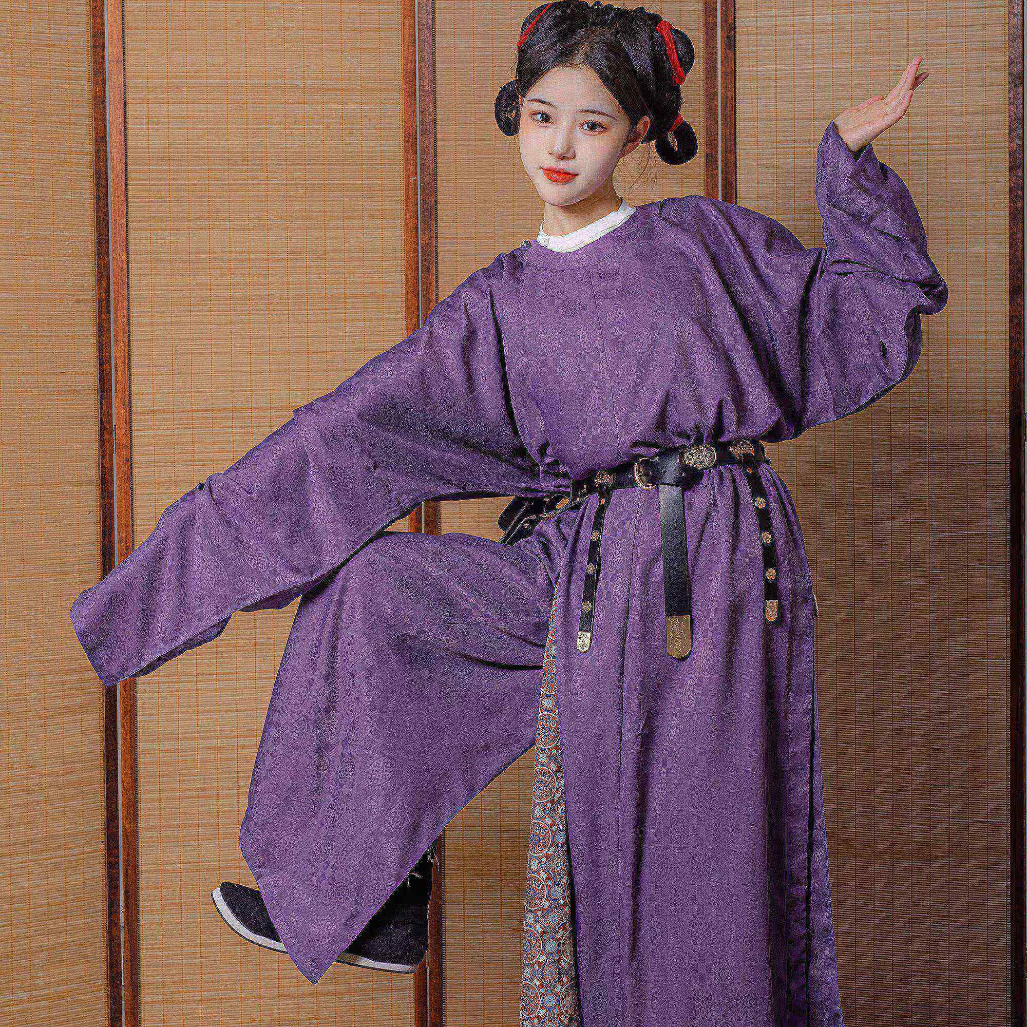 制汉服圆领袍男汉颂成人唐朝古装诗人古诗朗诵表演出服装 紫色圆领袍