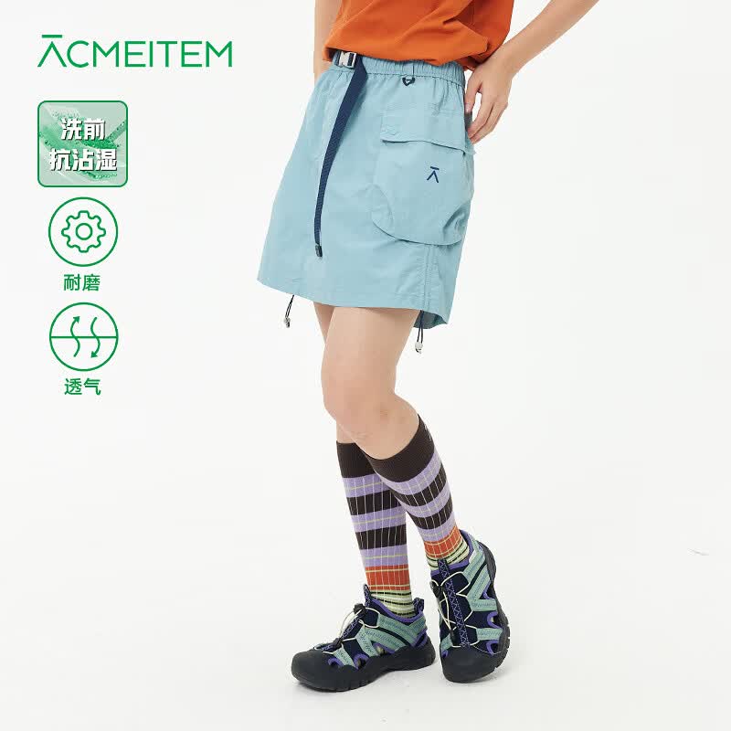 ACMEITEM爱棵米 户外轻量抽绳设计感短裙宽松透气防走光半身裙女 青石蓝 L /165