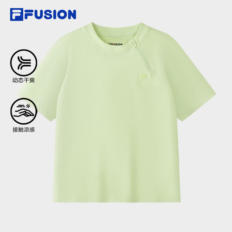 FILA FUSION斐乐潮牌女子针织短袖衫2026夏季新款修身凉感干爽T恤 果新绿-GN M 165/84A/M