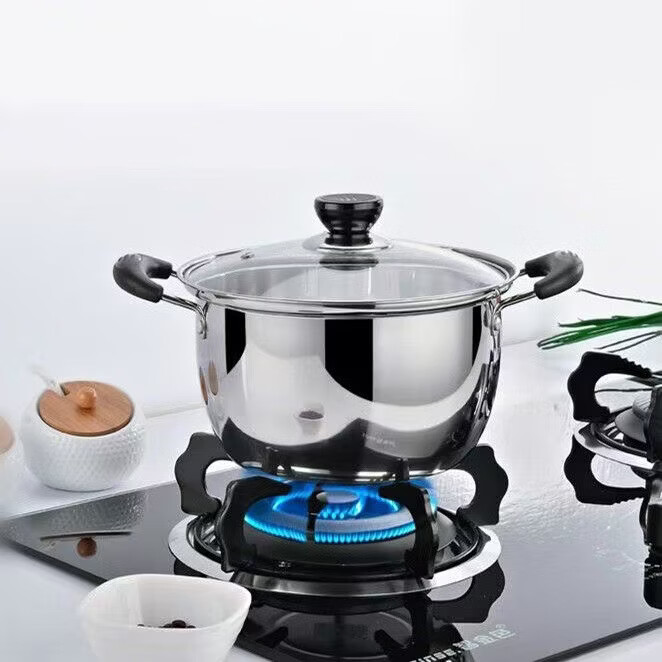 【严选】姜武辅食锅汤锅煮粥锅蒸锅家用不锈钢燃气电磁煲汤锅加厚 双耳黑色提手汤锅 18cm