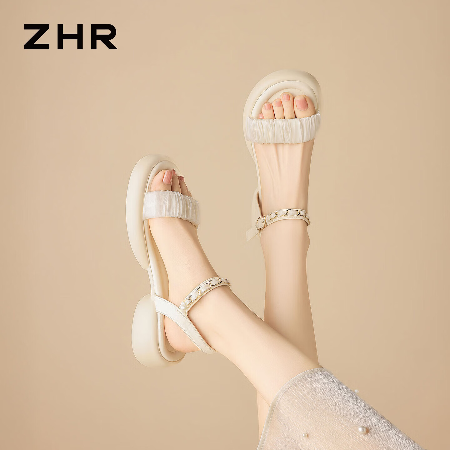 ZHR则则厚底凉鞋女夏季新款优雅女鞋一字带软底外穿鞋子女BL717米色37