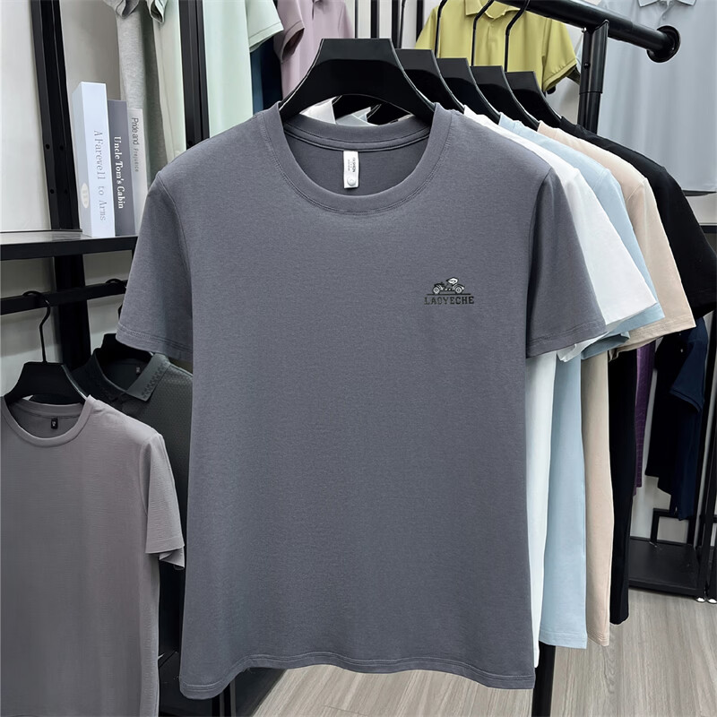 老爷车（LAOYECHE）95%纯棉圆领短袖T恤男士夏季薄款凉感棉休闲百搭宽松半袖小白t男 BW2668黑色 4XL 推荐190-210斤
