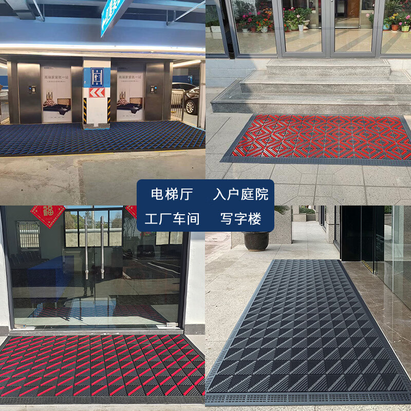 商用大门口除尘地垫家用进门入户门脚垫户外室外防滑门垫门外迎宾 单刷-灰块红刷【除尘防滑】 60cm*90cm +橡胶锤