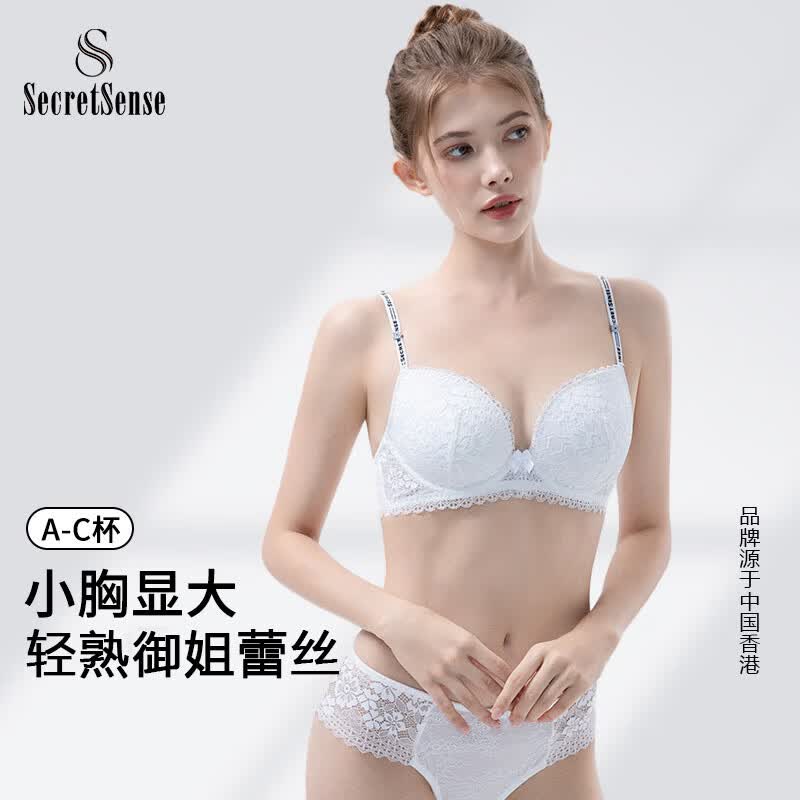 SECRETSENSE网红爆款蕾丝内衣套装女士性感薄款聚拢上托文胸带钢圈软支撑胸罩 靓丽白【单文胸】 70A