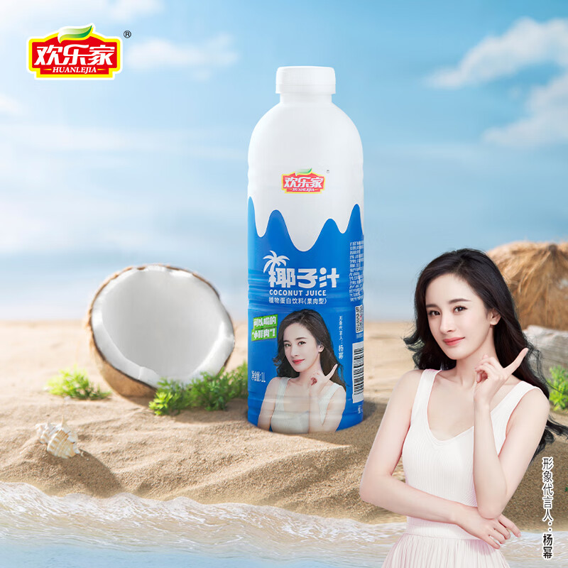 欢乐家 大瓶椰子汁 果肉型植物蛋白饮料 椰奶椰汁饮品 宴会聚会正品整箱 【4瓶】椰子汁1L*4瓶