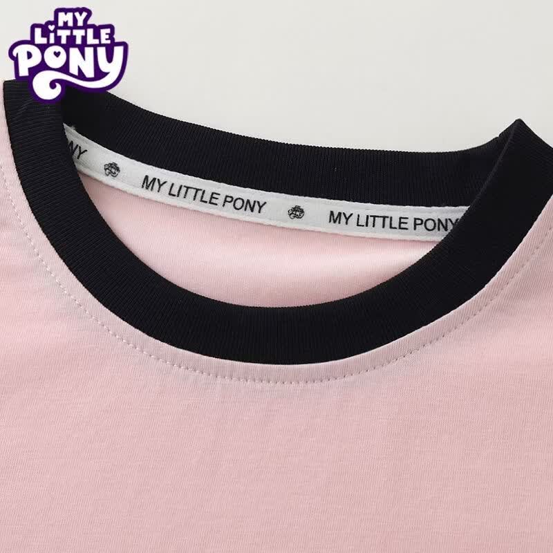 小马宝莉（MY LITTLE PONY）女童夏季2026年新款圆领卡通印花T恤索罗娜修身洋气上衣 柔柔 110