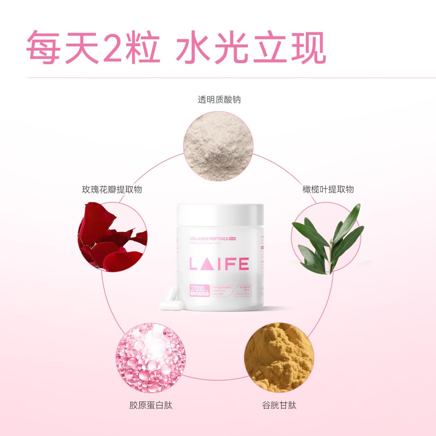 LAIFE胶原蛋白肽抗衰老提拉紧致皮肤女内调美白丸提亮焕白胶囊原装进口 60粒*3瓶 【周期装】