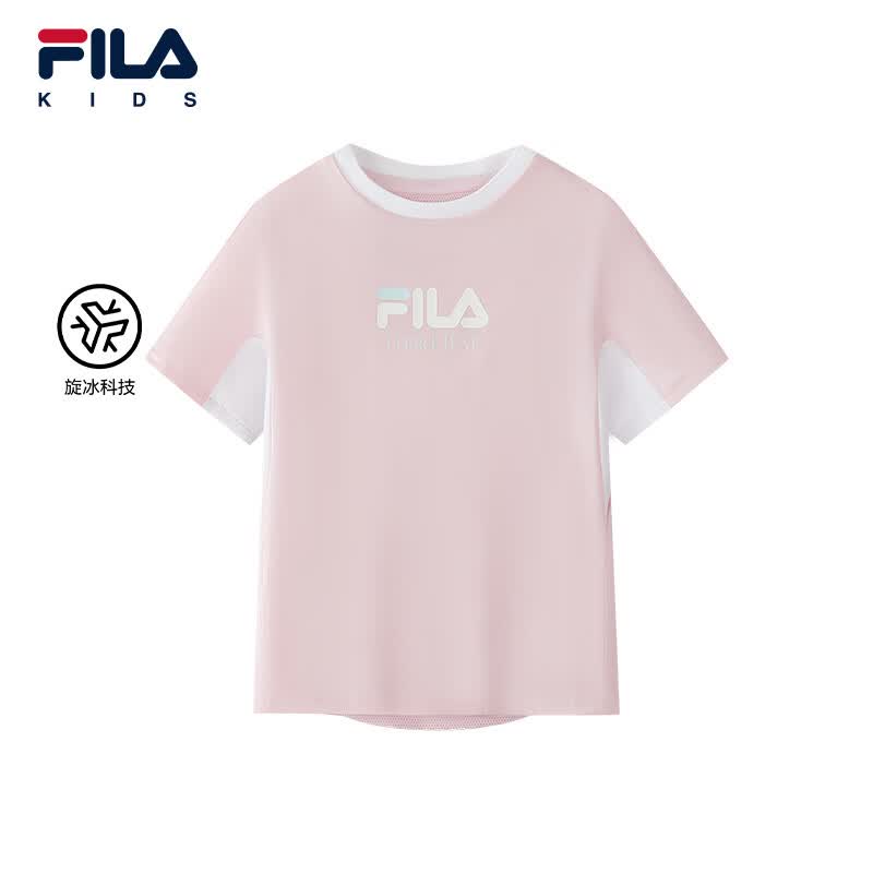 FILA【旋冰科技】斐乐儿童童装短袖T恤2026秋新款女小童圆领上衣 梦露粉-LP 130