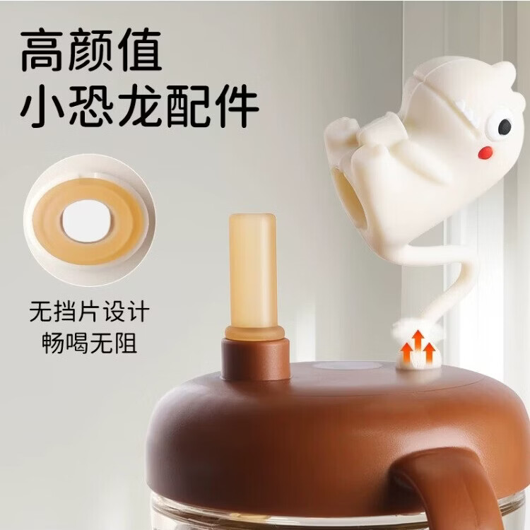 CKOMAICHY适配世喜奶瓶配件大龄宝宝直吸杯盖学饮杯转换头大流量直吸吸管盖 白色-恐龙水杯盖【V型防呛款】