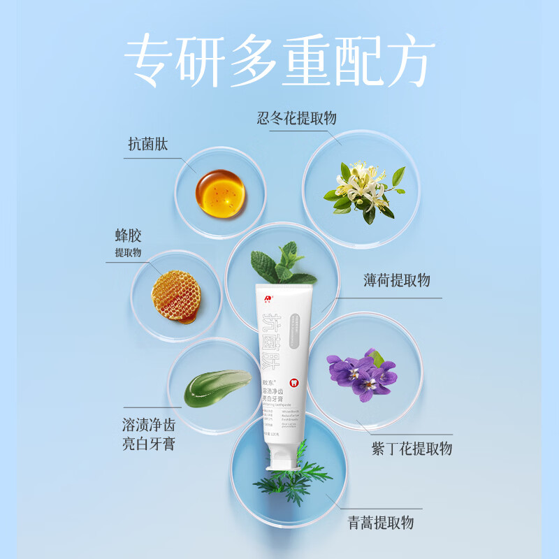 敖东抗菌肽溶渍净齿亮白牙膏 抗菌肽亮白去黄清新口气 【囤货装】抗菌肽牙膏120g*4支