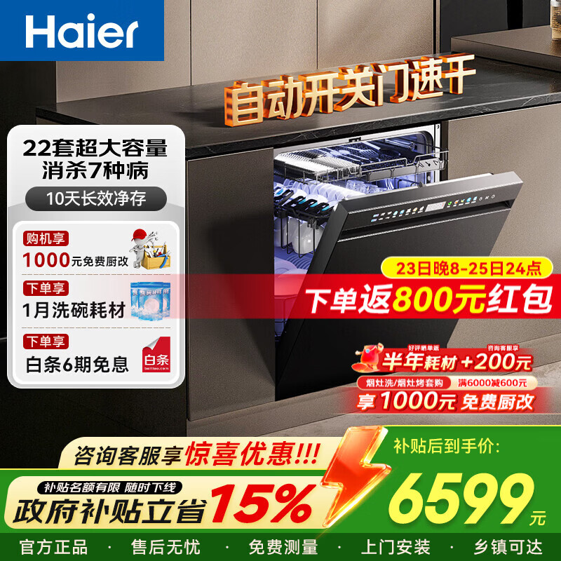 海尔（Haier）嵌入式洗碗机W5000Plus2.0双面洗163升容量七星消杀10天净存消毒碗柜 【顶配163L】W5000Plus2.0 黑色