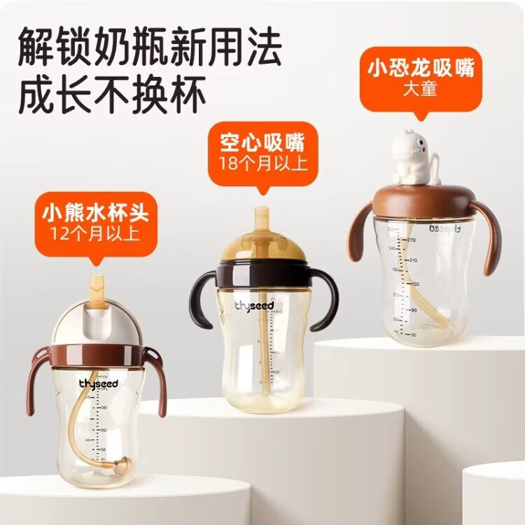 CKOMAICHY适配世喜奶瓶配件大龄宝宝直吸杯盖学饮杯转换头大流量直吸吸管盖 白色-恐龙水杯盖【V型防呛款】