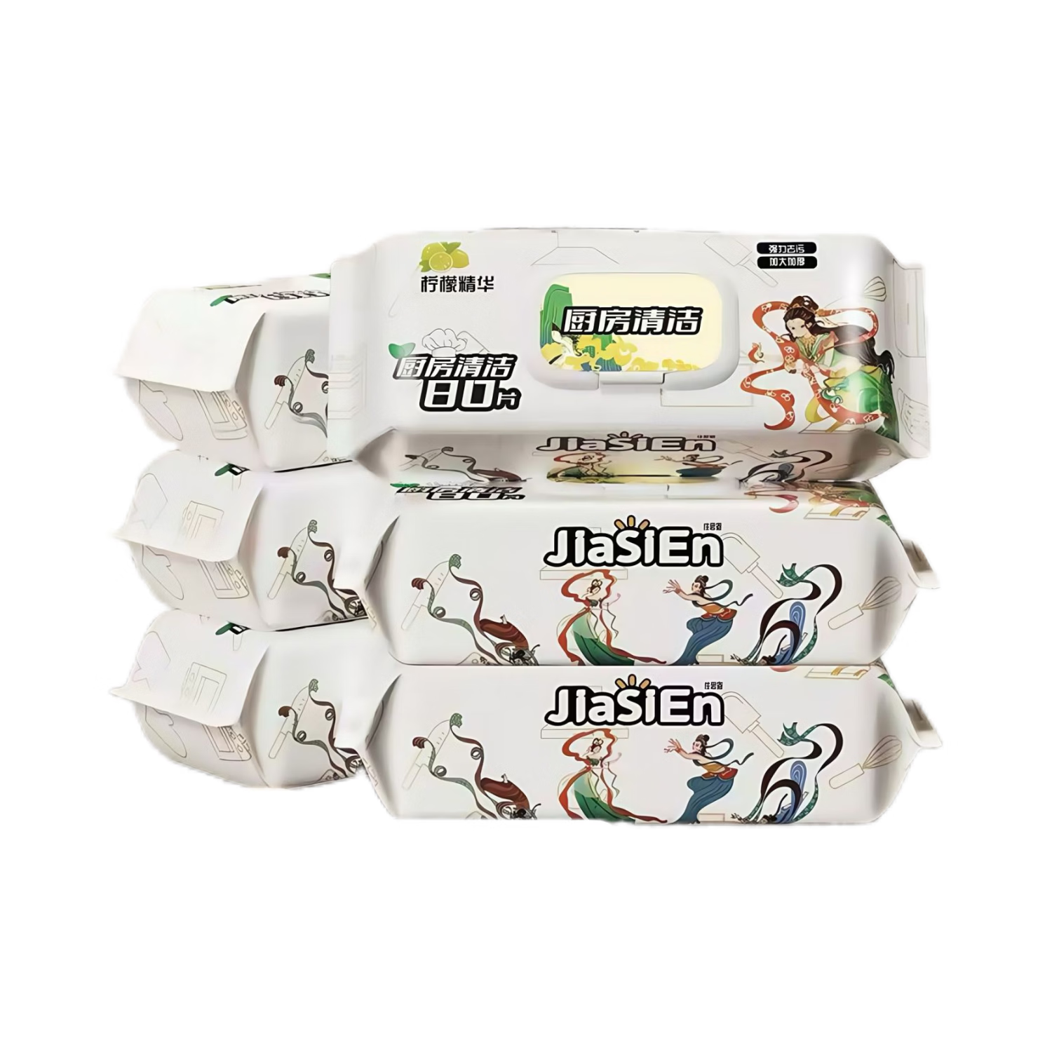 佳思恩厨房湿巾 去油污厨房专用湿纸巾 一次性去污大包加厚  1层 80抽*6包