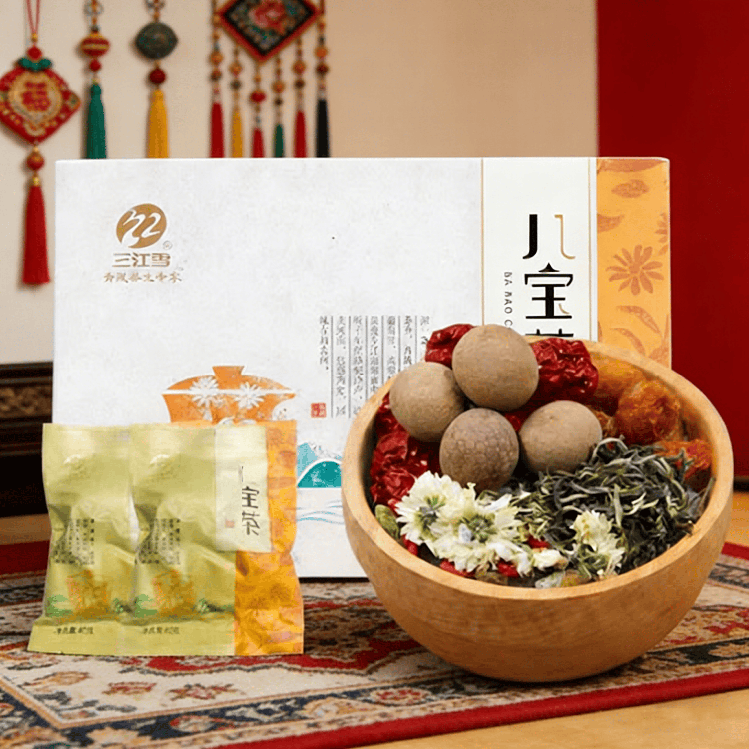 三江雪青海特产 三江雪 八宝茶 青海青藏菊花三泡台茶袋装盖碗茶 480g*1盒