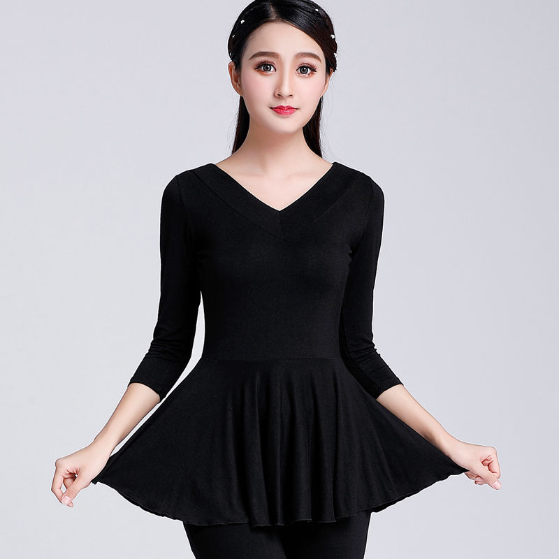长袖莫代尔新款练功服拉丁舞蹈服跳舞衣服女成人【带运费险】 纯黑色