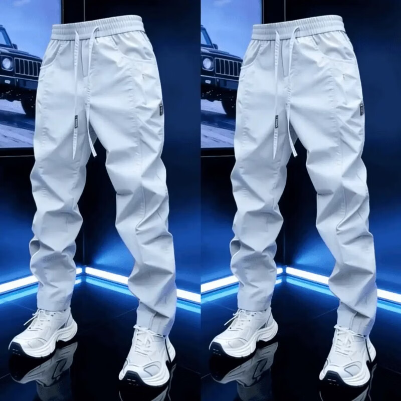 【专柜品质】运动冲锋裤男时尚户外潮流舒适宽松弹力显瘦休闲裤 灰白色 L 【推荐120-135斤】