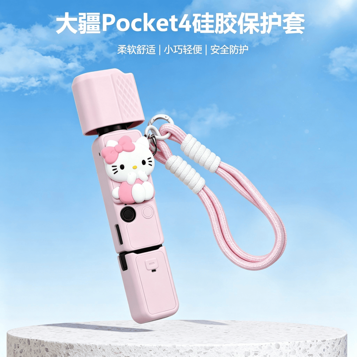 MPPMCK大疆保护壳pocket4保护套可爱KT猫硅胶云台相机机身配件手提绳 粉色kt猫保护壳+编织绳+装饰+螺丝 京东折扣/优惠券