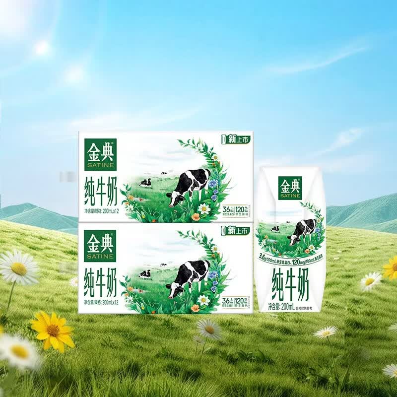 伊利金典纯牛奶整箱 200ml*12盒 两箱 礼盒装 2月产