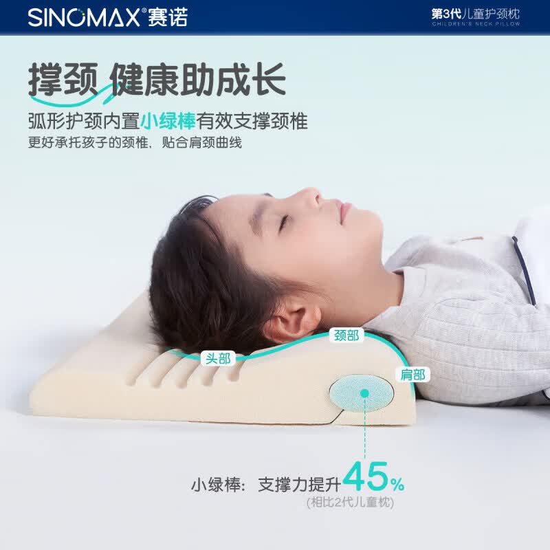 赛诺(SINOMAX)新品尼莫撑颈儿童记忆枕头可水洗护颈神器第3代0-13岁小学生枕芯 【小童适用】弧形支撑 立体散热