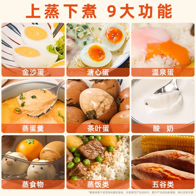 班尼兔（Pink Bunny） 煮蛋神器蒸蛋器迷你智能定时温泉蛋溏心蛋鸡蛋羹自动断电煮鸡蛋茶叶蛋酸奶机 双层 煮蛋器【蒸笼款】XM-18