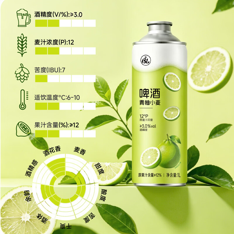 BL步步高青柚小麦啤酒果啤精酿啤酒1L装整箱大瓶果味德式清爽鲜啤 1L 4瓶 组合装