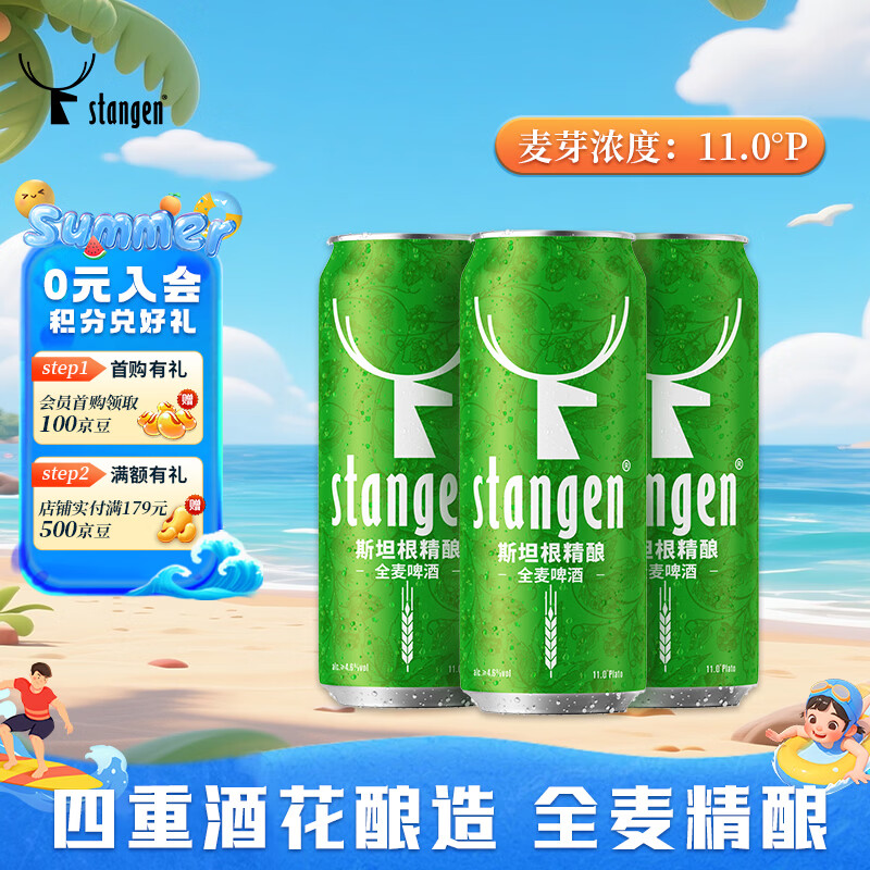斯坦根（stangen）全麦清爽啤酒 四重啤酒花酿造 干投IPA精酿艾尔工艺500ml*3尝鲜装