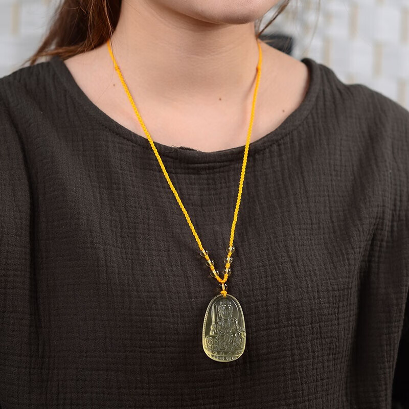 初缘 天然黄水晶吊坠男女款本命佛生肖守护神项链本命年礼物送男女友 生肖鸡-不动尊菩萨