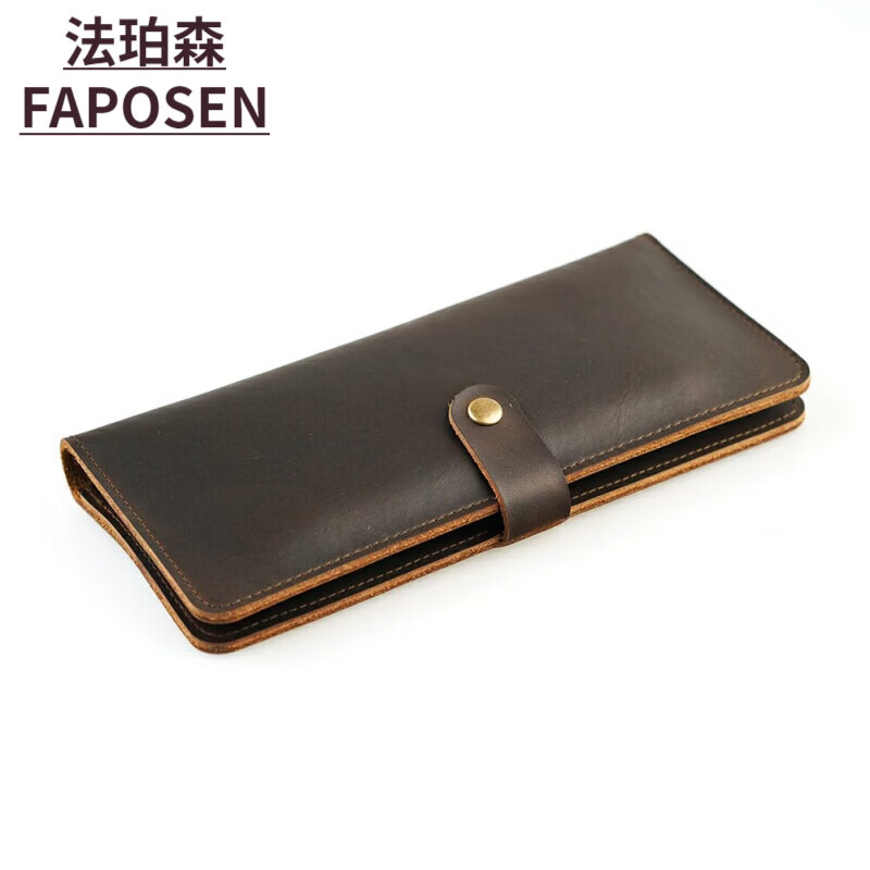 法珀森（FAPOSEN）没有名字手作牛皮手工钱包男放手机的钱夹iphone7p手拿包女长款潮 深棕色-疯马皮
