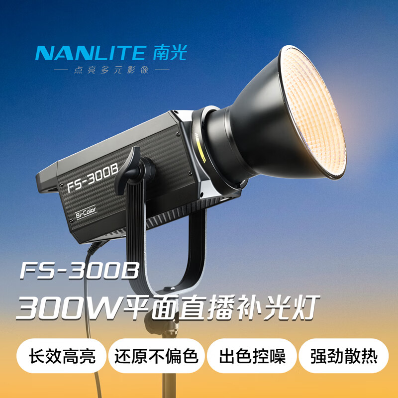南光（NANLITE）FS-300B双色温直播补光灯 室内影棚平面人像摄影灯 大功率视频led常亮灯 专业高显色拍摄灯 FS-300B+95八角柔光箱(配蛋格)+灯架