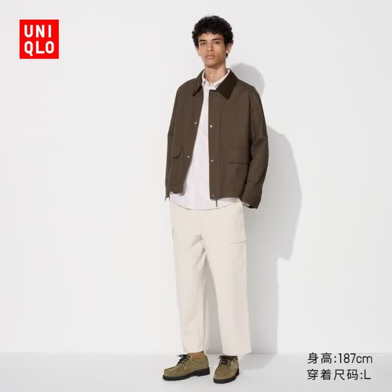 优衣库水洗宽松舒适工装九分裤男装休闲裤起居裤481572 473177/01乳白色 4XL