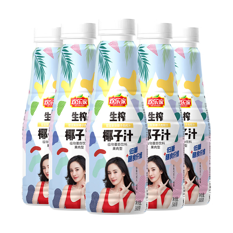 欢乐家 椰子汁1.25kg/500g瓶 椰汁果肉型植物蛋白饮料 聚餐宴会饮品整箱 【小瓶】椰子汁500g*5瓶