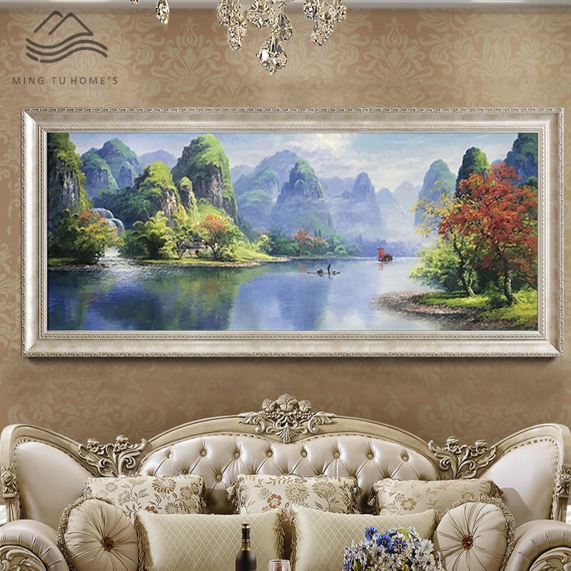 名图纯手绘油画山水画国画客厅装饰画办公室挂画风水画风景画聚宝盆