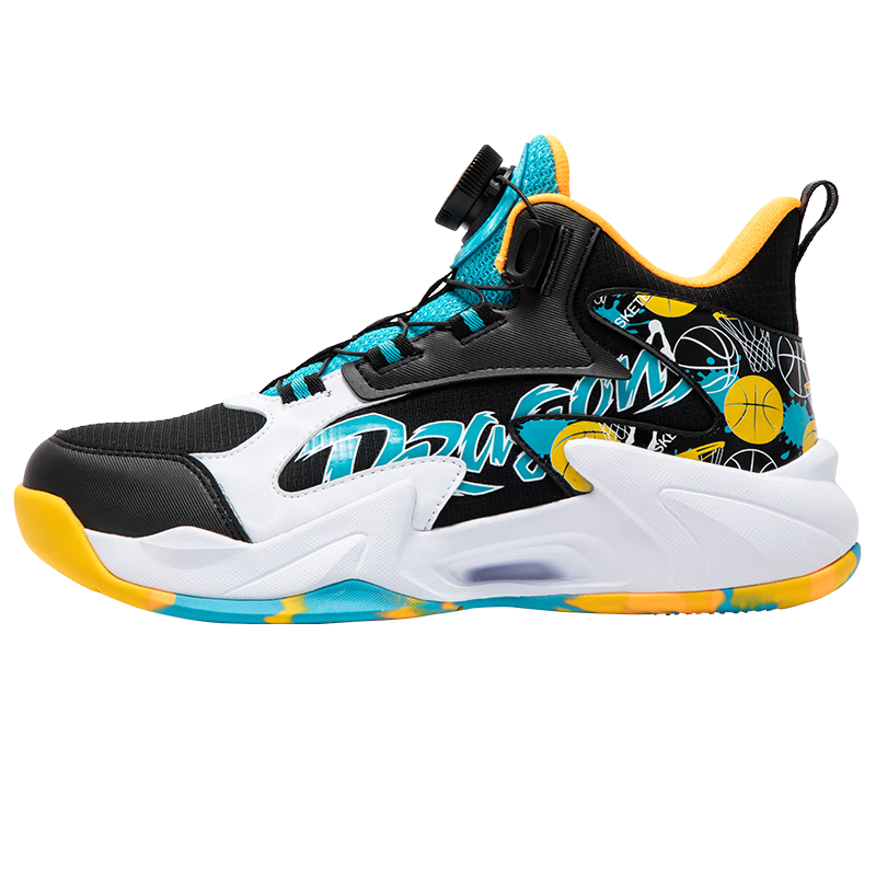 特步（XTEP）儿童童鞋男童中大童耐磨缓震旋钮扣篮球鞋 黑/智能蓝 40码