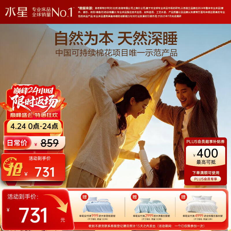 水星家纺棉被子棉花被子被芯纯棉A类新疆棉双人约6斤棉220x240cm