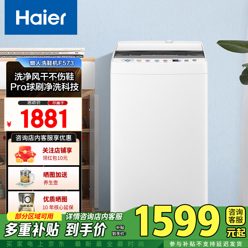 海尔（Haier）海尔洗鞋机全自动洗脱一体刷鞋机 懒人神器洗袜子鞋子多功能家用大容量球刷式洗鞋机  HQ2-F573