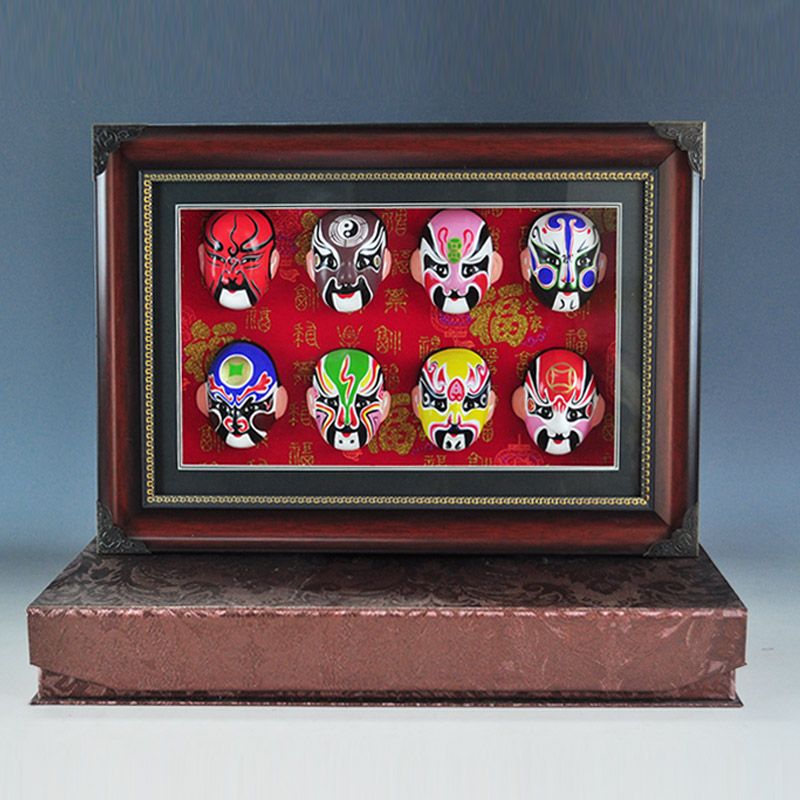 红泥坊天津特色京剧脸谱《八面来财》泥人张彩塑商务礼品办公室装饰