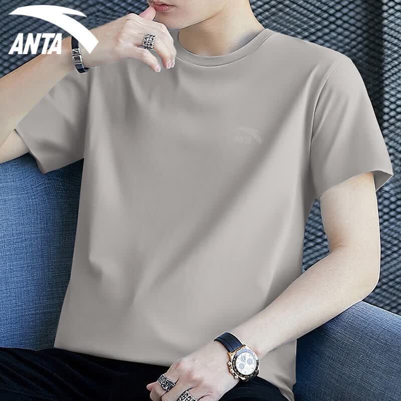 安踏(ANTA)短袖男t恤2026夏季新款纯棉透气圆领宽松潮流简约休闲运动上衣 原木色(92%棉) 2XL /185(160-180斤)