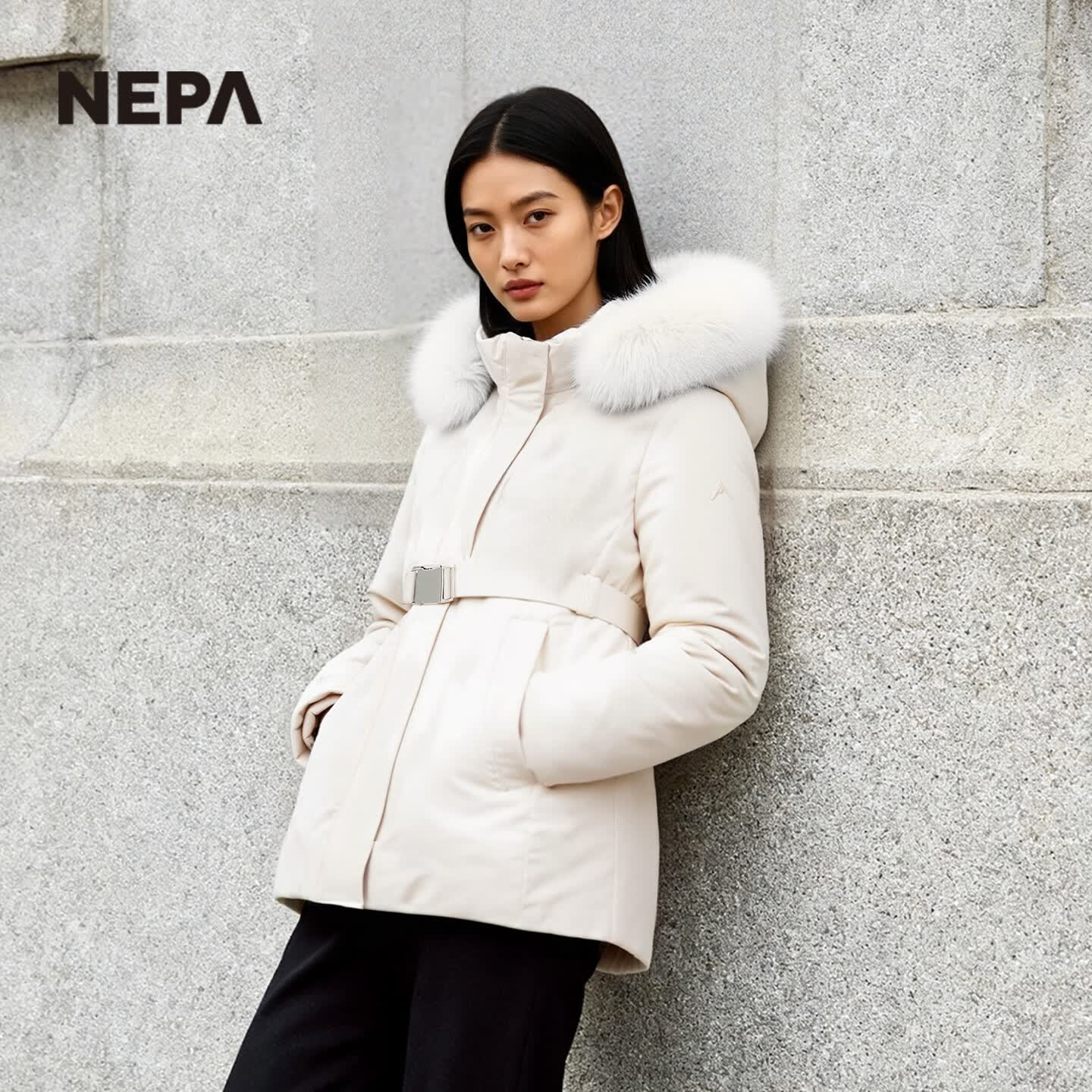 NEPA耐葩户外秋冬女士羽绒服保暖连帽羽绒服CL82062 浅米色 D11 XS (90) 160/84A